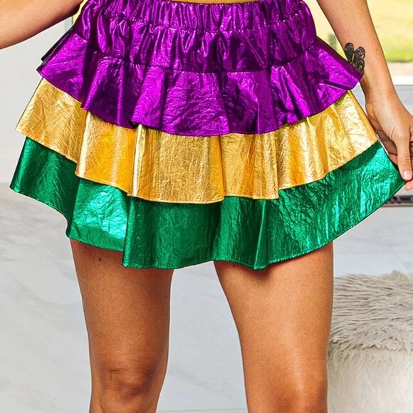 BiBi Mardi Gras Color Block Metallic Tiered Skirt - Picture 3 of 14